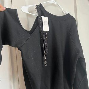 Emma and Sam Black Ripped and Chain Off the Shoulder Sweater